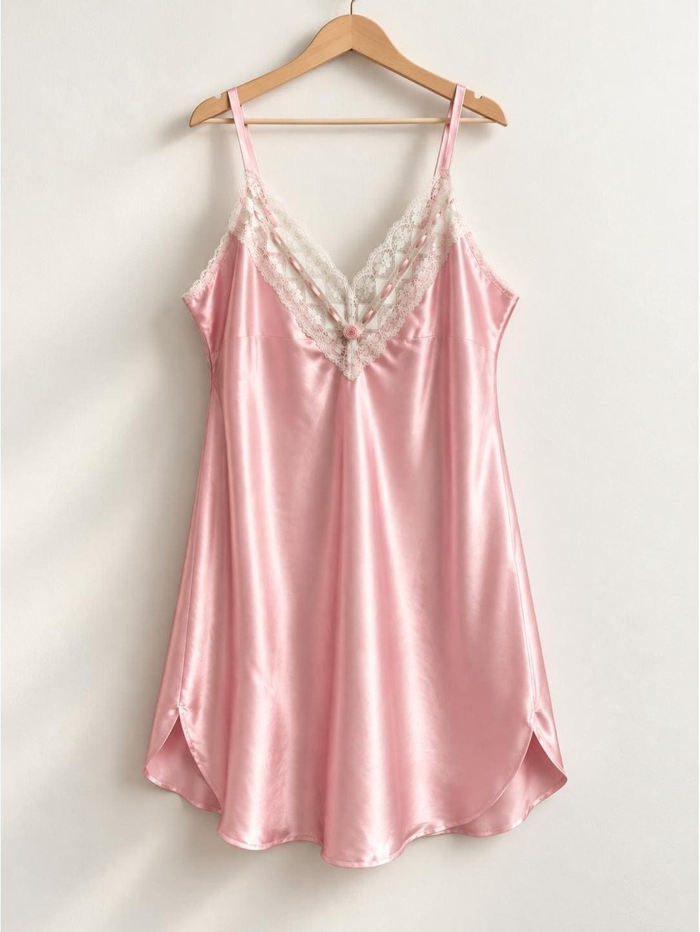 Vintage Pink Satin & Lace Slip Dress – 2XL- 90s Style - Coquette Balletcore Mini